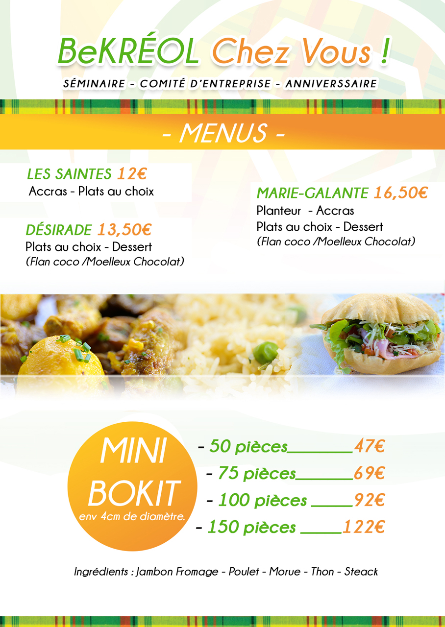 Menu antillais be Kreol verso